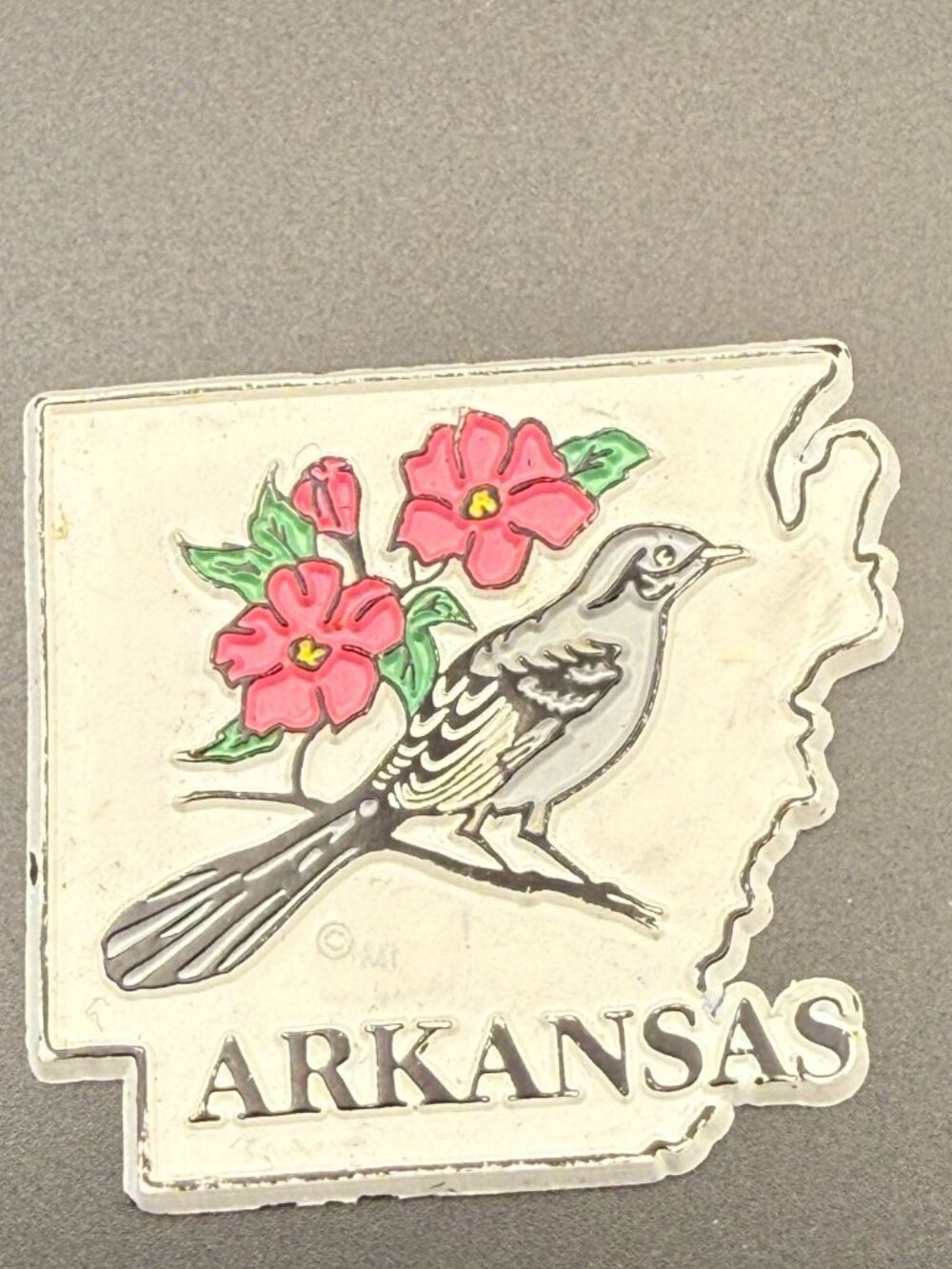 Vintage Arkansas State Rubber Fridge Magnet State Flower and Bird